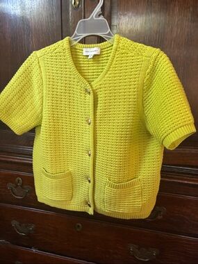 Free Assembly Textured Short-Sleeve Cardigan in chartreuse